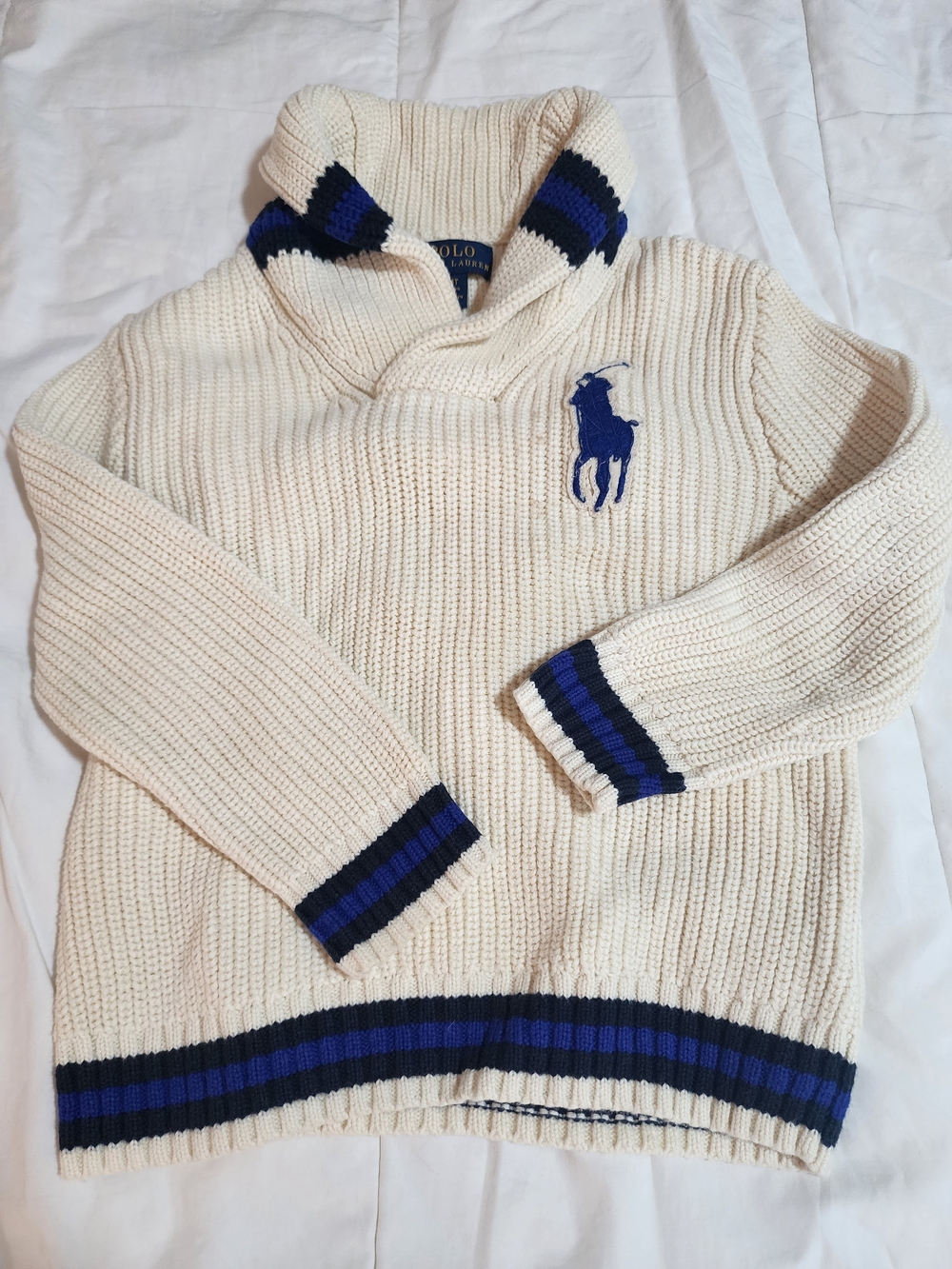 Boys 4T Polo by Ralph Lauren Cream Turtleneck Sweater with Blue Trim